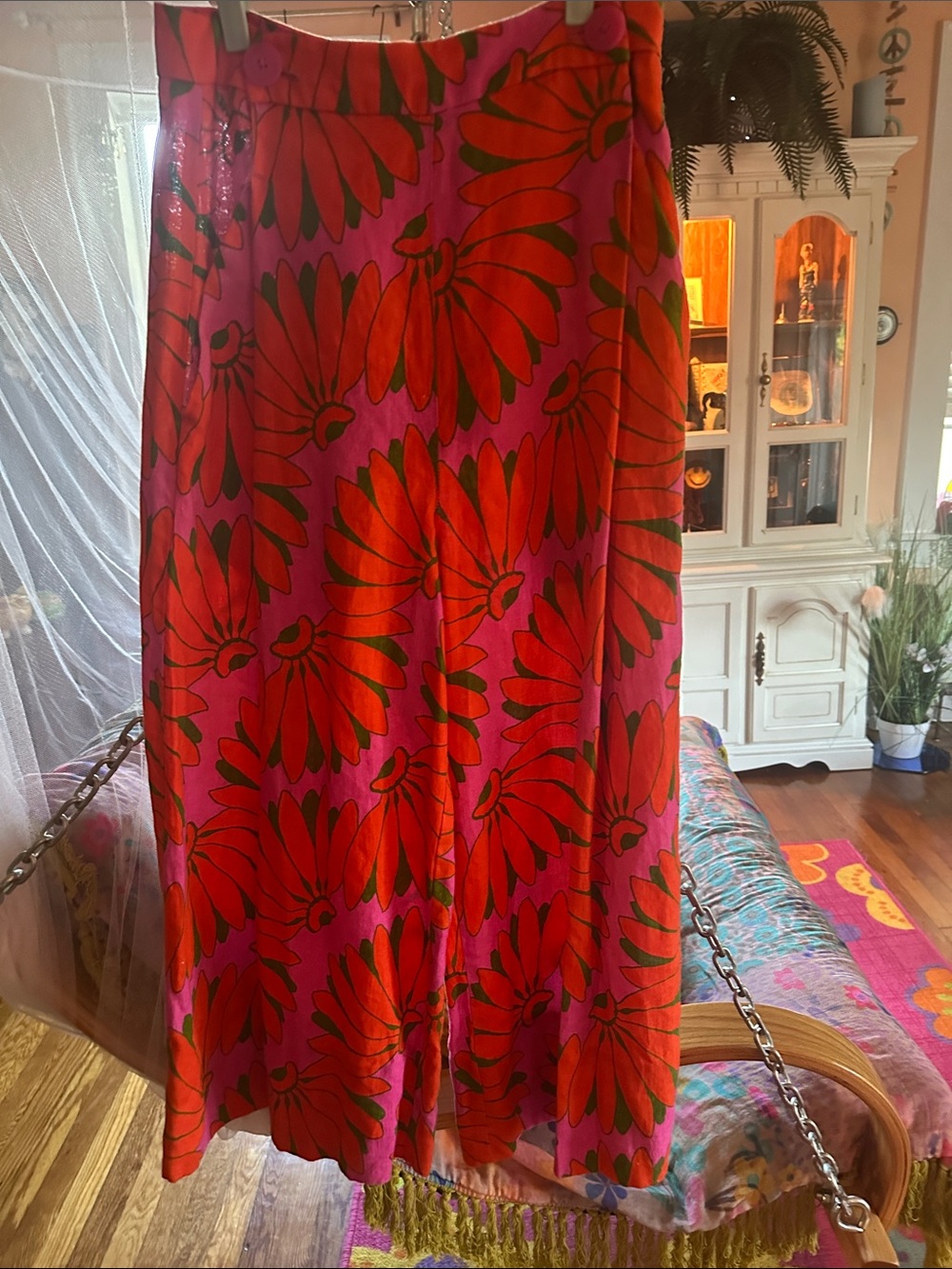 FARM Rio Pink Maxi Skirt with Red Floral Print